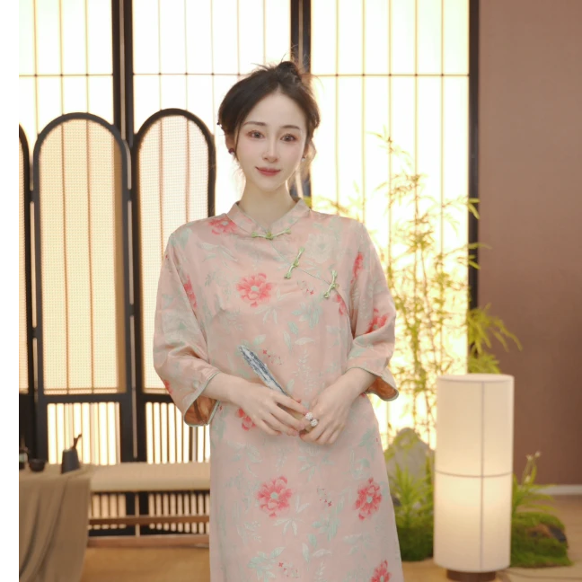 （花间令）中式连衣裙改良中式斜襟春夏季女装宽松连衣裙 FS2411406