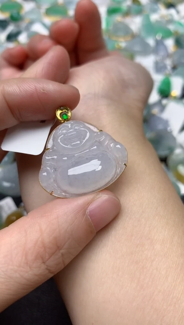 颈饰18K金镶嵌翡翠天然缅甸A货翡翠