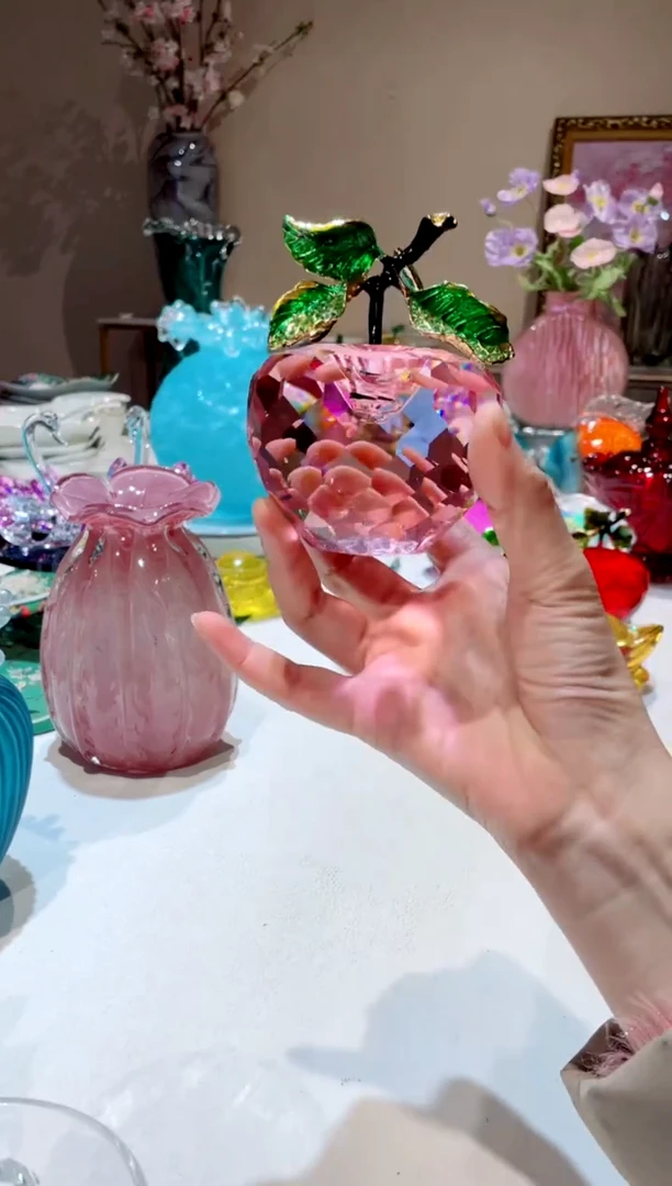 【闪购商品】琉璃手工艺品粉色水晶苹果