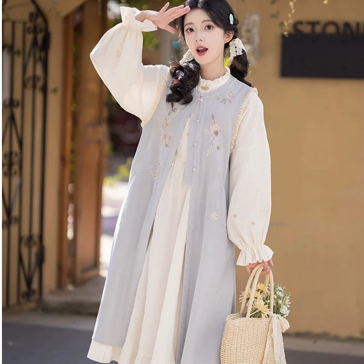 池夏【本草纲目:晴山了了】明制长比甲棉质长衫原创改良汉服 早春