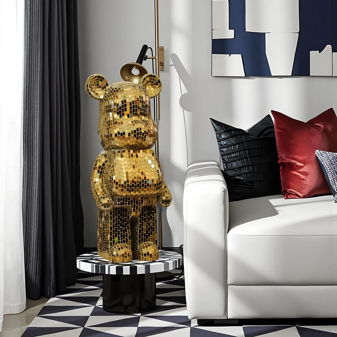 【本尼家】香槟金镜片暴力熊手工贴片装饰品客厅玄关落地摆件