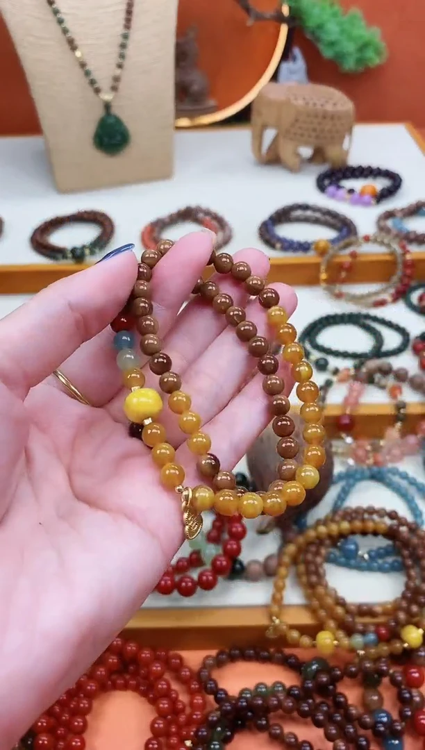 未镶嵌库克手串双圈库克菩提老蜡彩虹糖手串