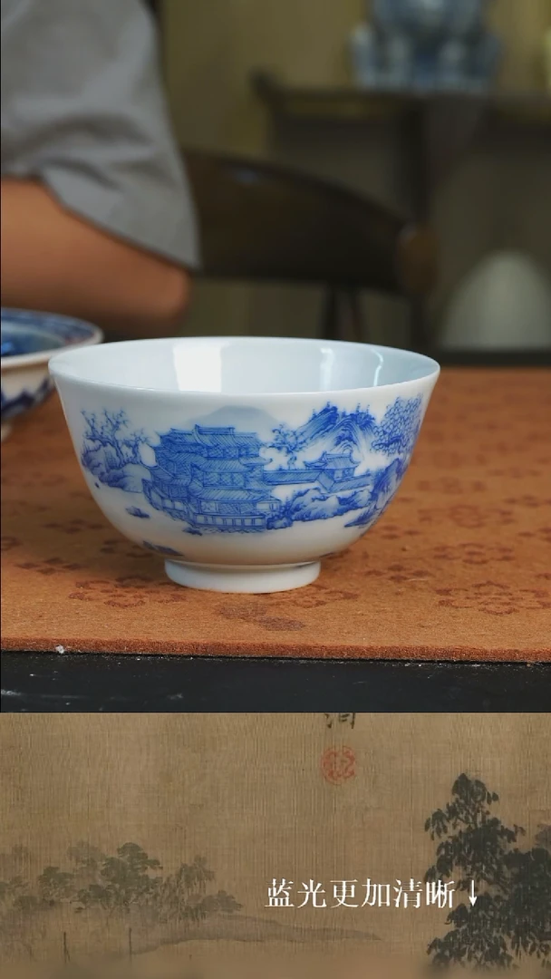 杯子景德镇 纯手绘 柴窑烧制 山水楼阁 杯子