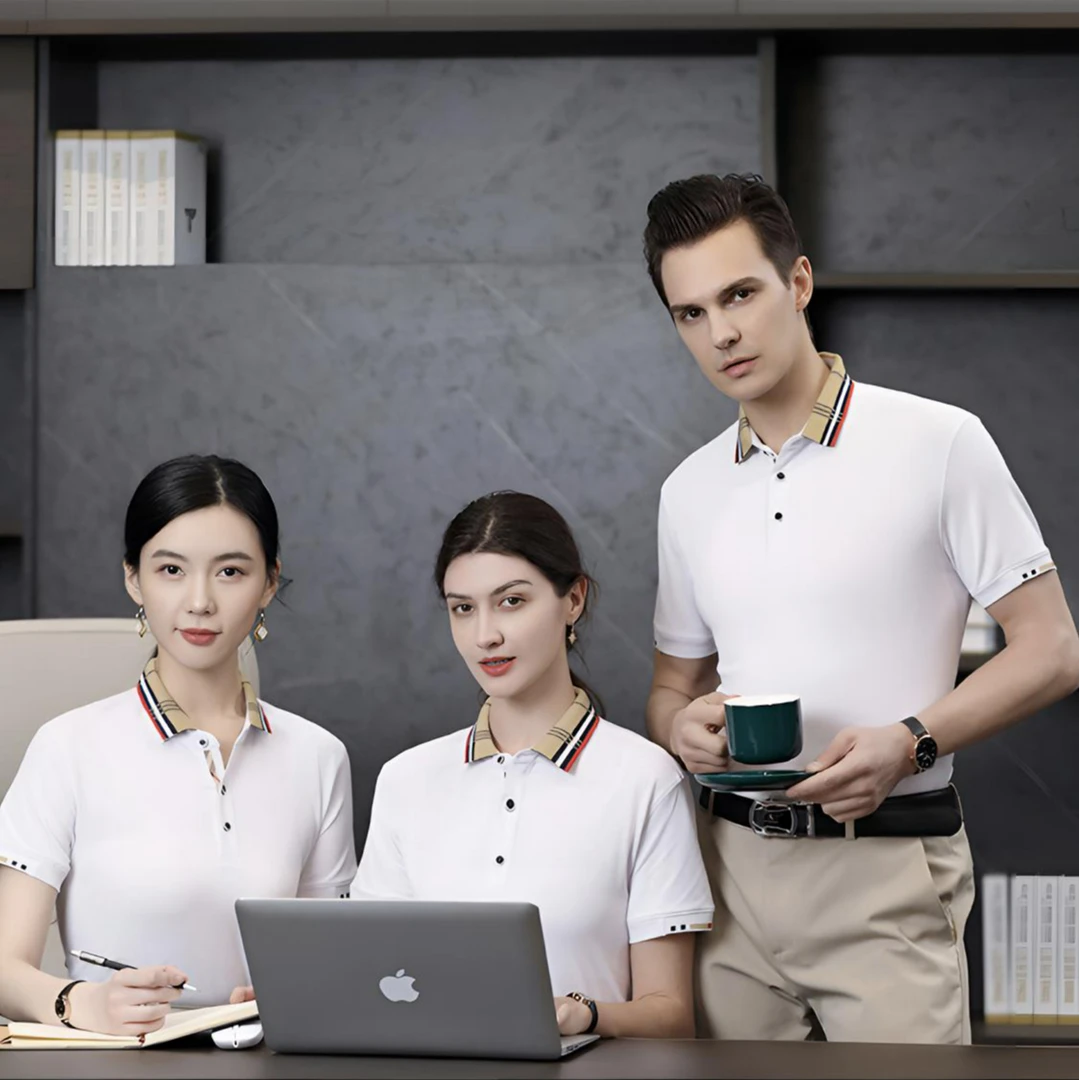 高端夏季翻领休闲常规款男短袖Polo衫工作服薄款上衣夏装短袖工装