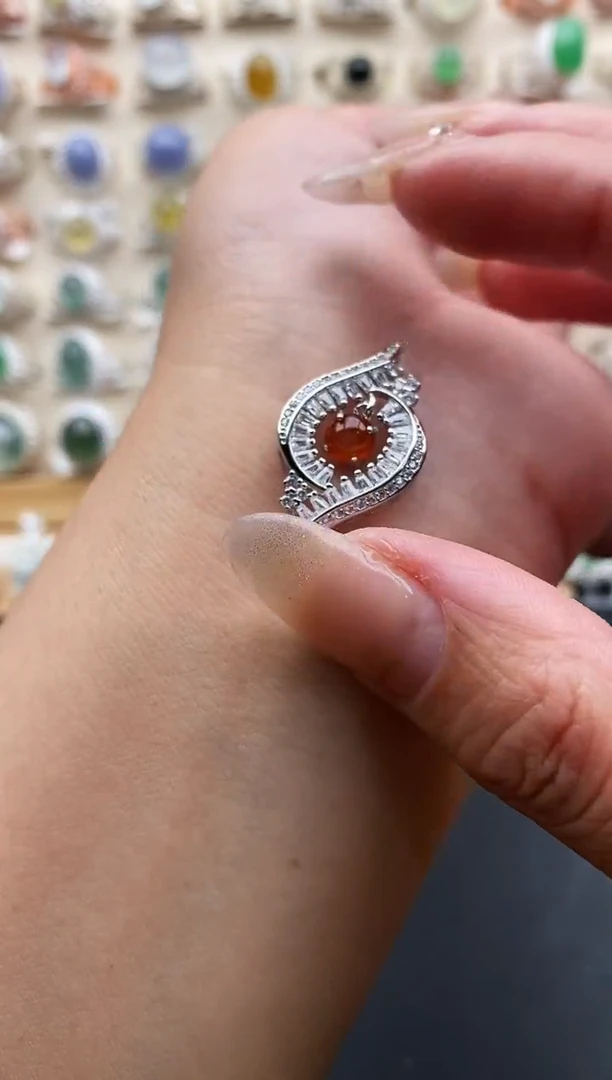 银S925镶嵌戒指翡翠缅甸天然A货翡翠1 2-8