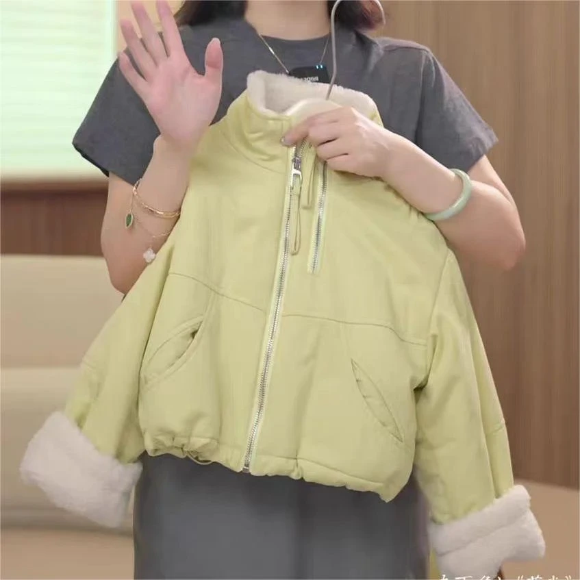 女童纯色双拉链棉衣2025新款冬装洋气夹棉加绒外套休闲百搭棉服