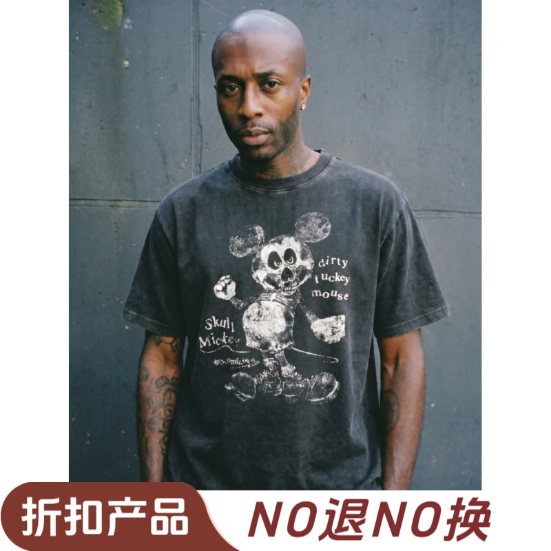 特价【NO退NO换】COMICTREE夏季骨骼米奇做旧水洗正肩圆领短袖t恤男