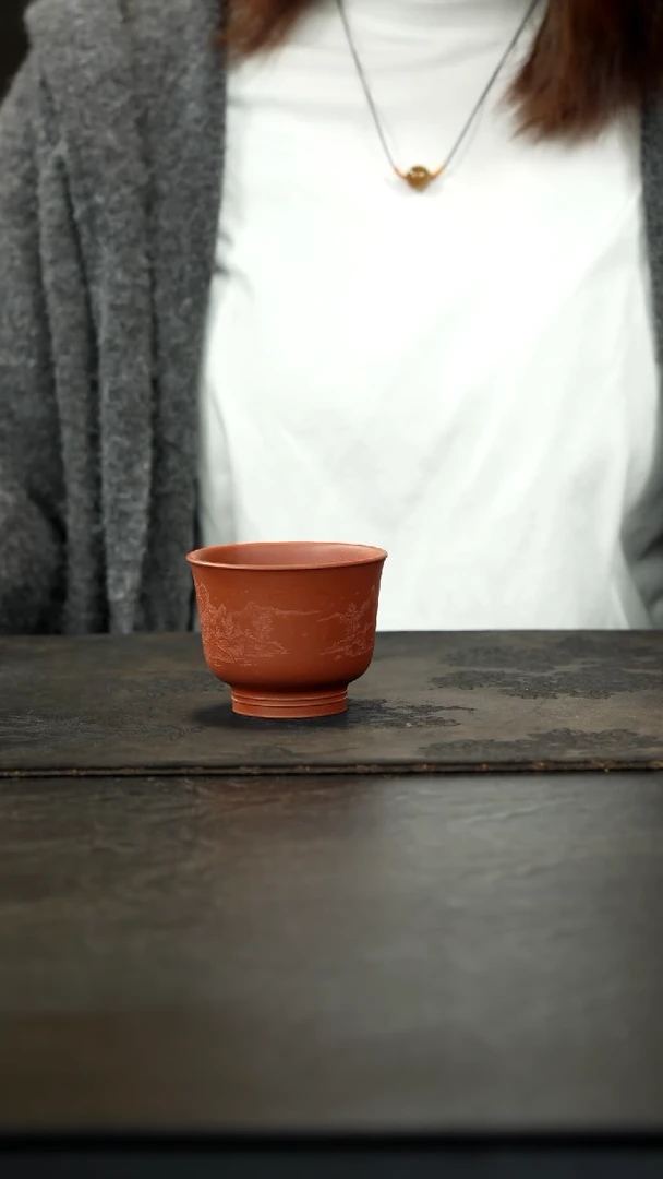 茶壶紫砂洛*红泥下线双线杯150cc
