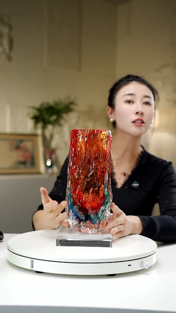 手工艺品琉璃双色反影树干肌理纹花器