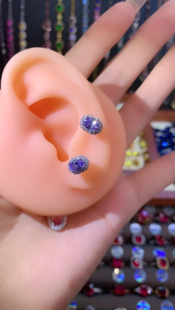 银S925镶嵌耳饰碧玺46银色