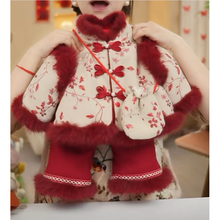 【小欢喜】新款宝宝夹棉加厚冬季拜年服套装