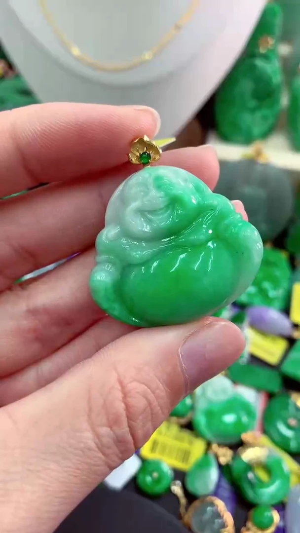 吊坠(不含链)18K金镶嵌翡翠天然缅甸翡翠A货