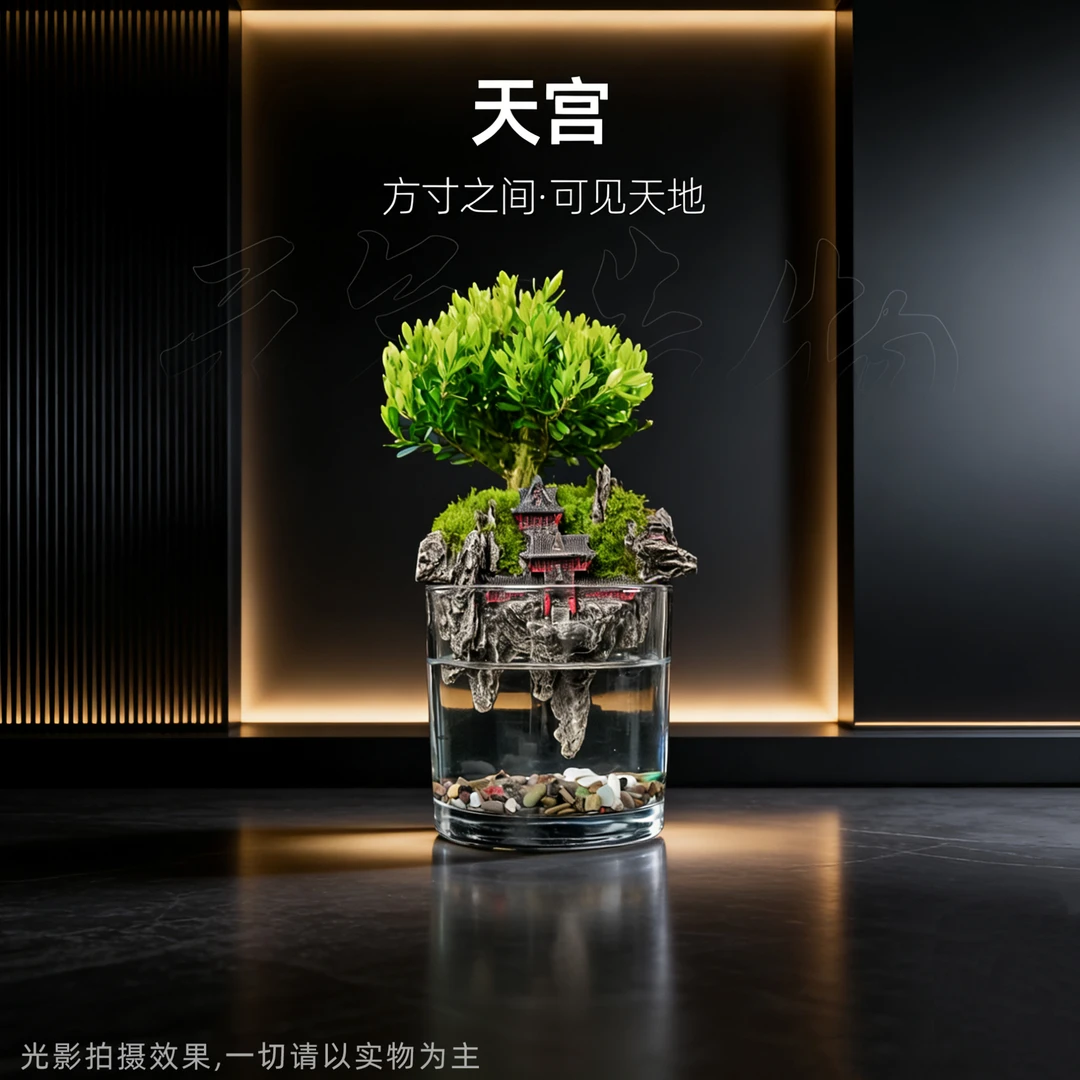 天官赐福—上水石中式造景黄杨成品整套真植物【缸体尺寸：10*10】