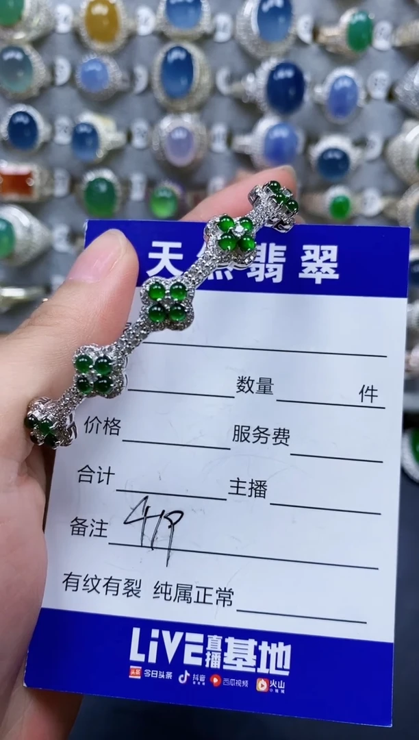 翡翠手镯银S925镶嵌419