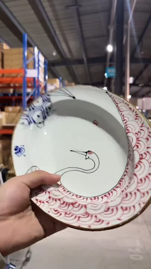 陶瓷赤鶴青亀 楕円カレー皿