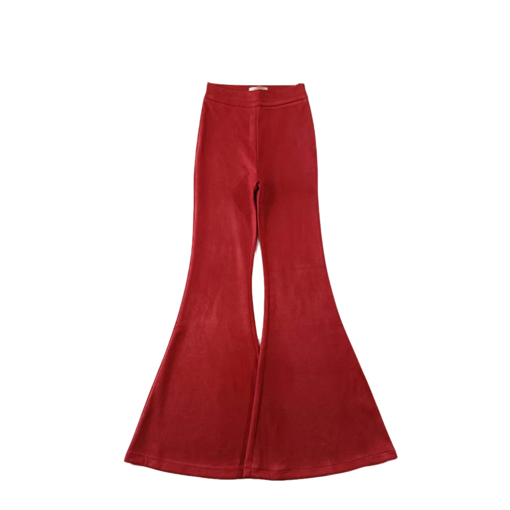 915【瑕疵品不退不换】红色雪花绒大喇叭裤