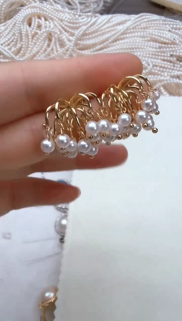合金耳饰淡水珍珠金色烟花