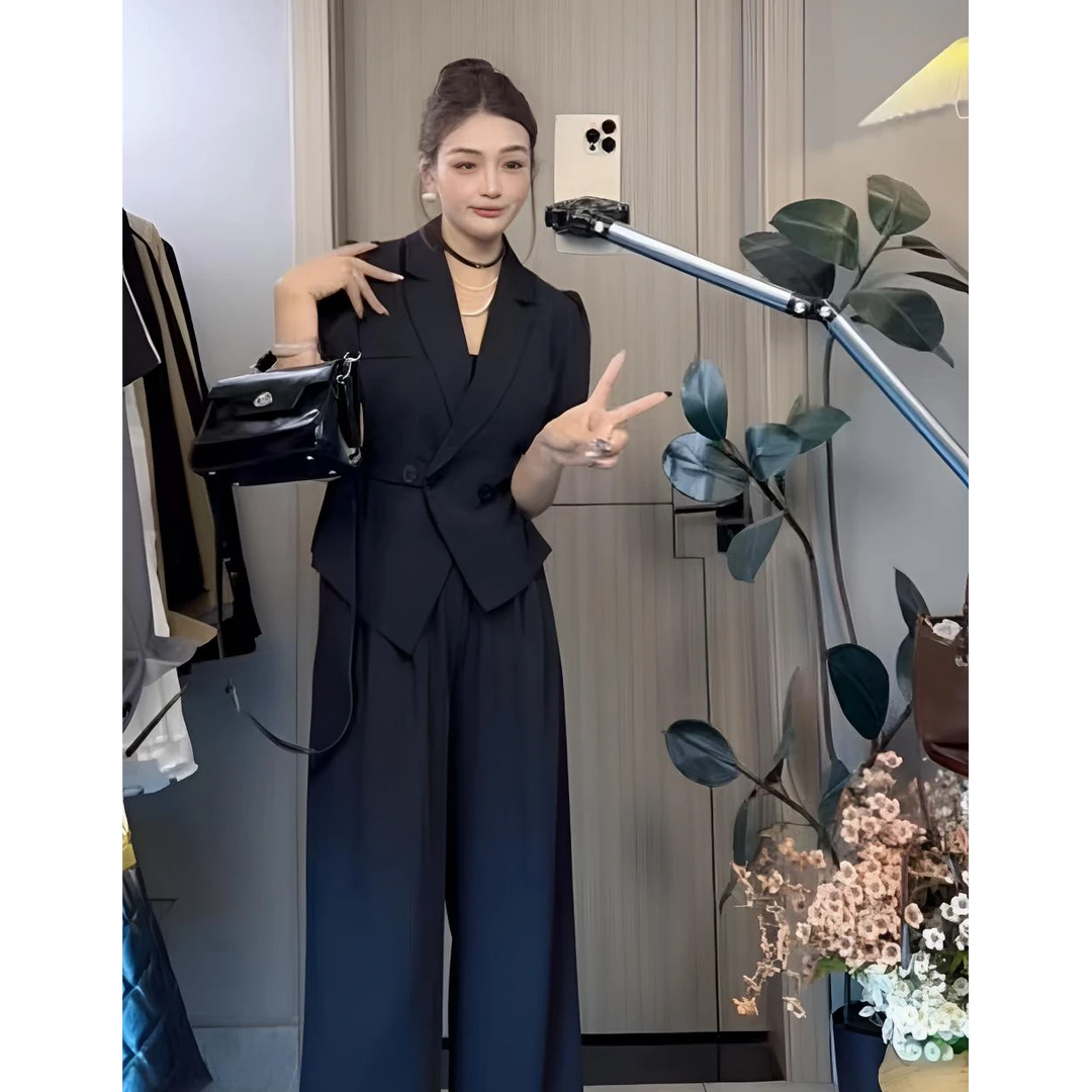 2025年夏季新款西服套装气质干练高级感阔腿裤西服两件套