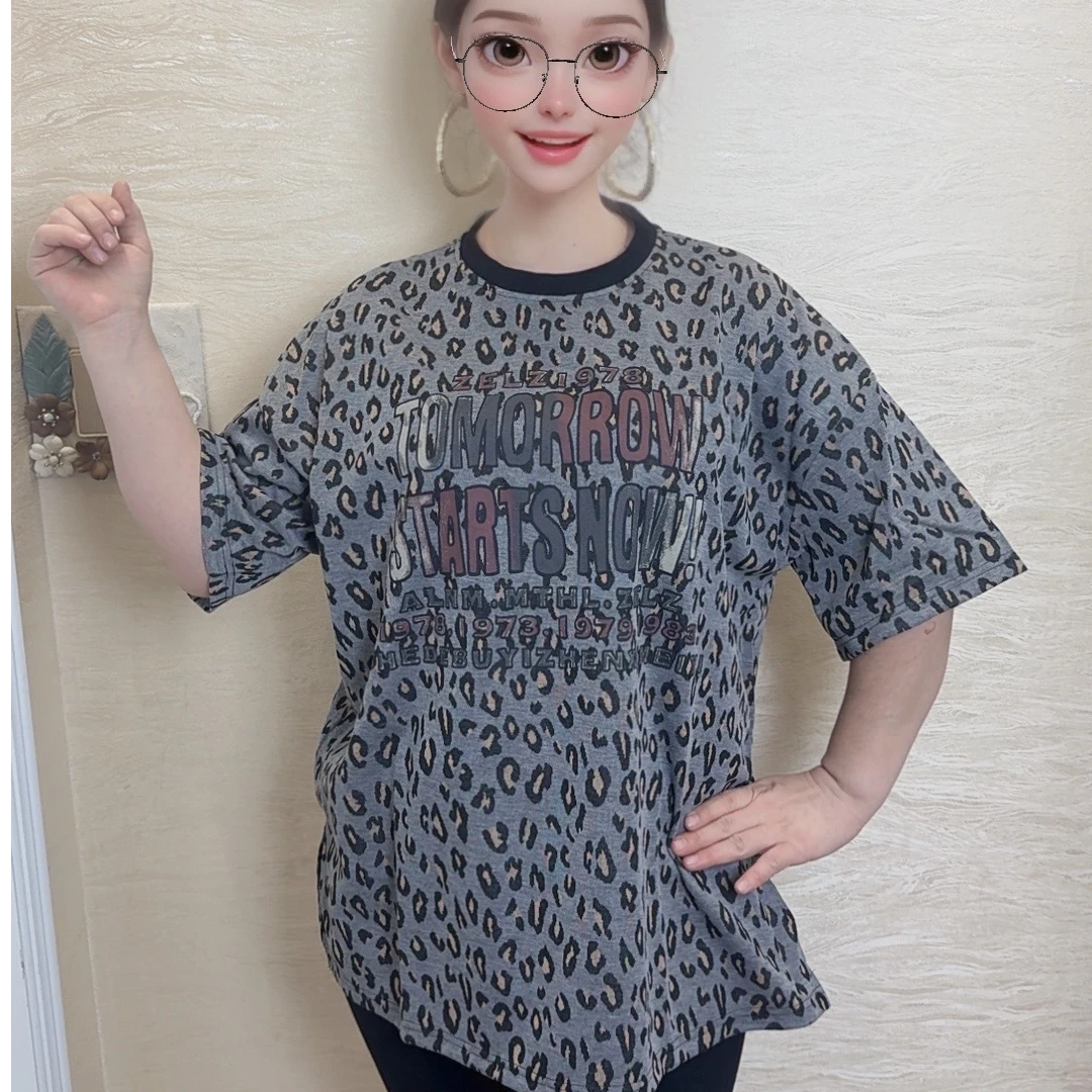豹纹短袖宽松体恤
