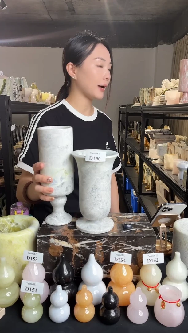 石材D156芬迪蓝喇叭花花瓶