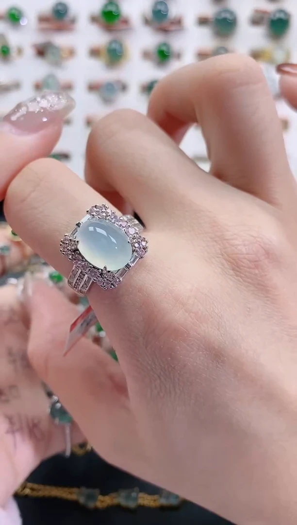 银S925镶嵌戒指翡翠天然翡翠