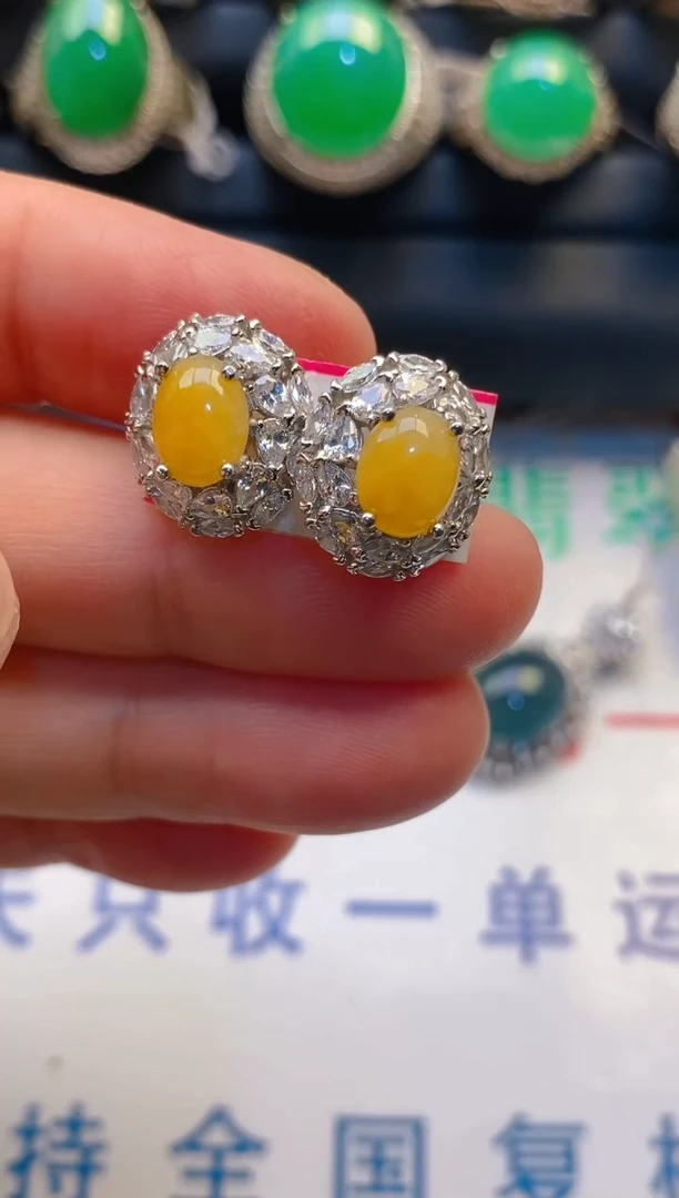 【闪购商品】翡翠耳饰银S925镶嵌天然A货翡翠1