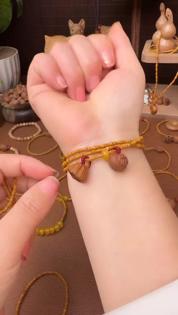 手串桃核三圈好运莲莲竹节跑环
