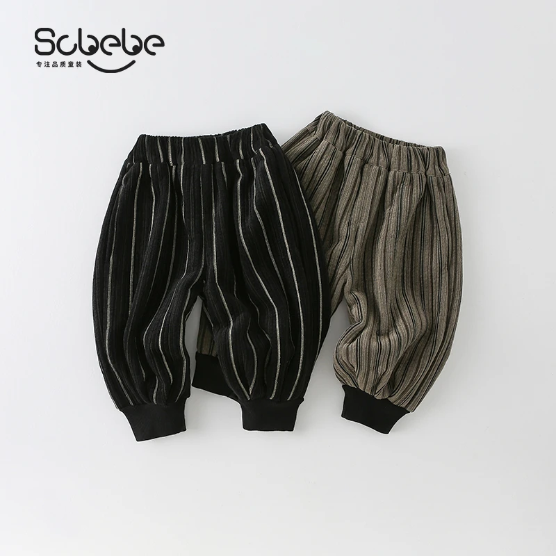 【三叁】儿童加绒休闲裤冬季2024男童束脚条纹百搭长裤AK918