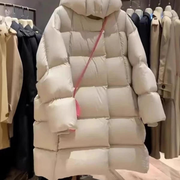 米莱jiaer/新款泡芙鹅绒服女中长款韩版休闲连帽宽松加厚时尚外套