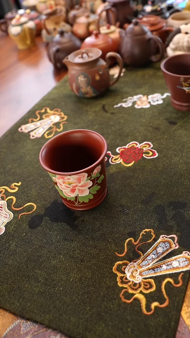 茶壶紫砂大红袍牡丹杯