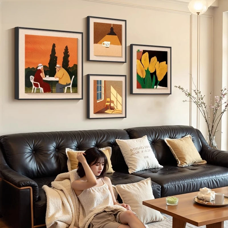 小众艺术客厅法式花卉餐厅背景客厅背景墙挂画装饰画中古风装饰