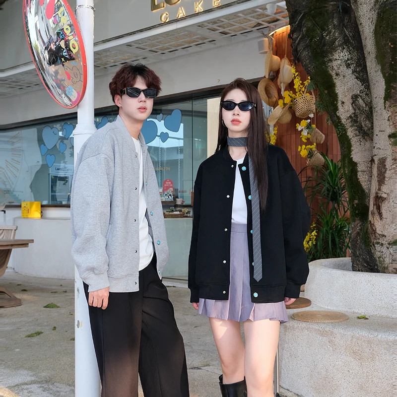 休闲夹克420g仿绿松石重磅面料ins潮流设计感宽松百搭棒球服WT001