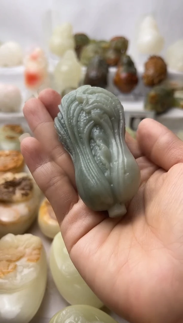 石材五*禅方解石手把件不退换白菜