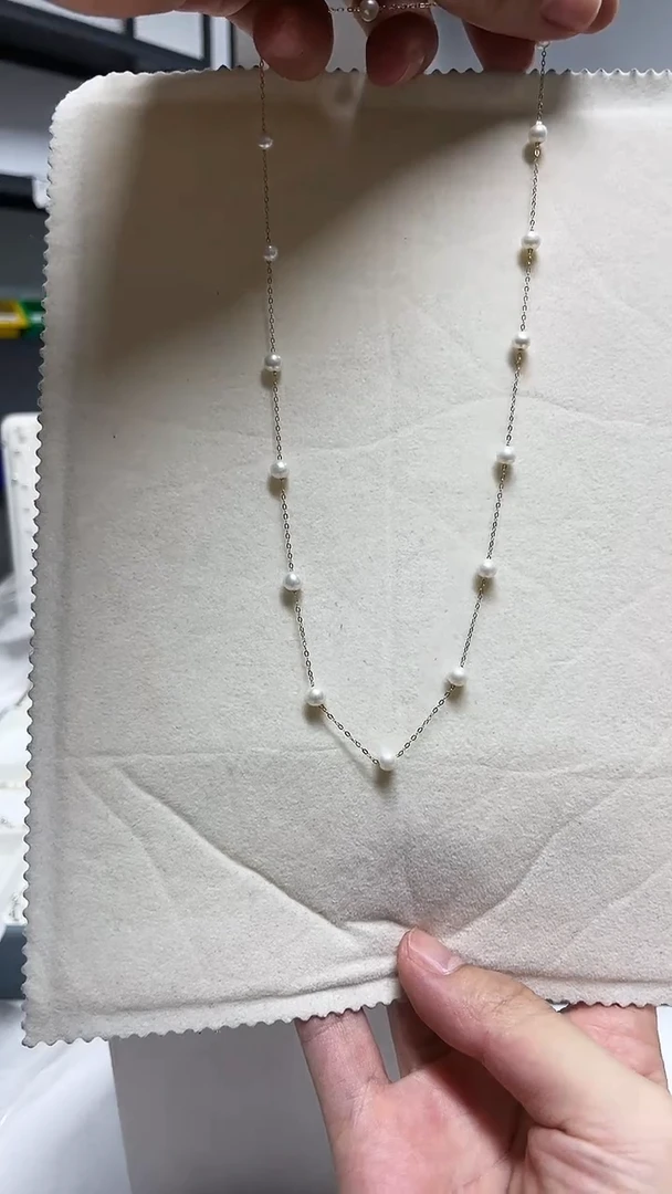 项链银S925镶嵌淡水珍珠4-5m满天星17颗