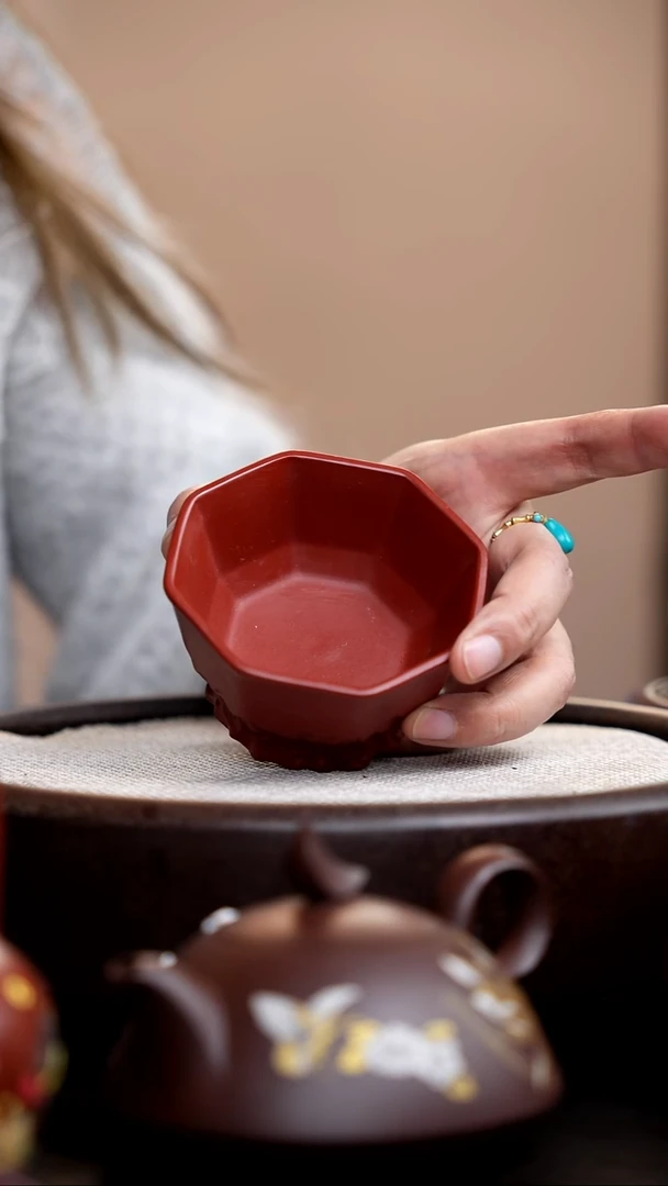 茶壶紫砂朱泥太湖石八方杯