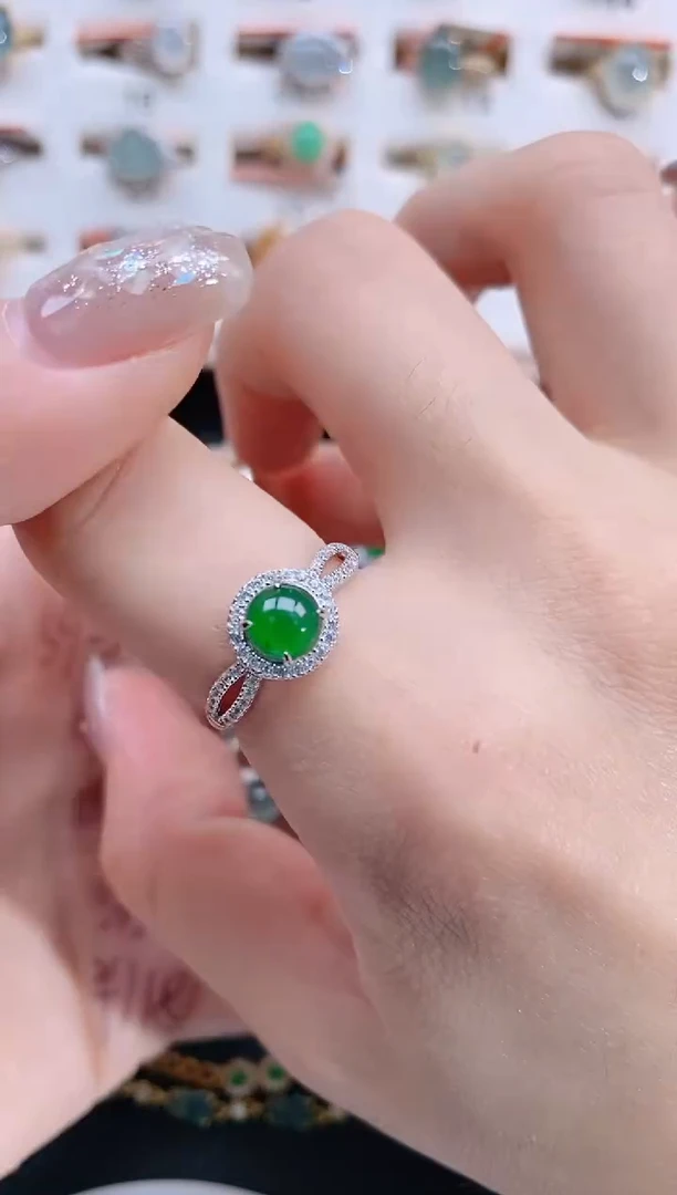 银S925镶嵌戒指翡翠天然翡翠