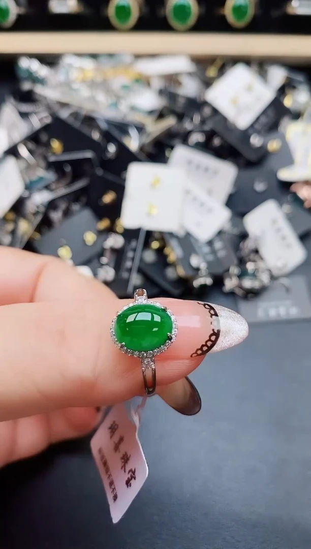 翡翠戒指银S925镶嵌5850
