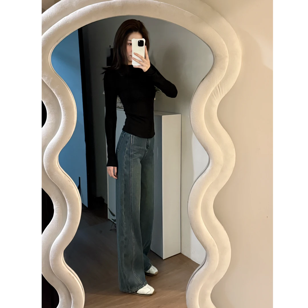 48H【藏肉香蕉裤】高个子 加长高腰显瘦加绒宽松阔腿裤女 AU273