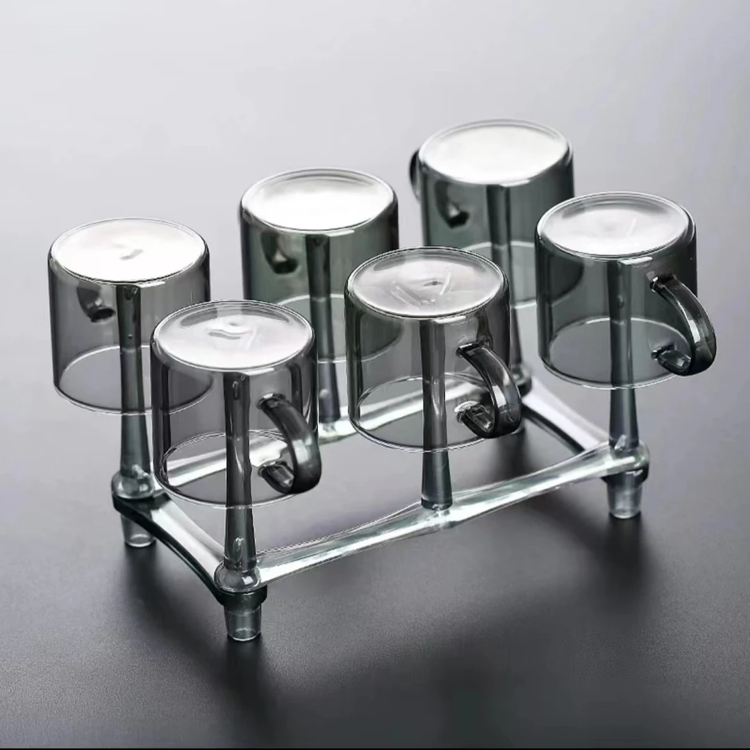 玻璃小茶杯青灰色带把手品茗杯耐热家用喝茶小杯子功夫茶具水杯