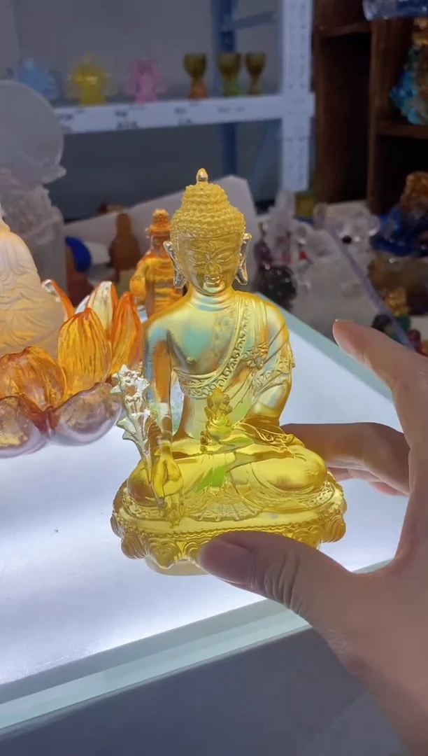 手工艺品琉璃金色药师完品 古法琉璃 介意勿拍 不退不换