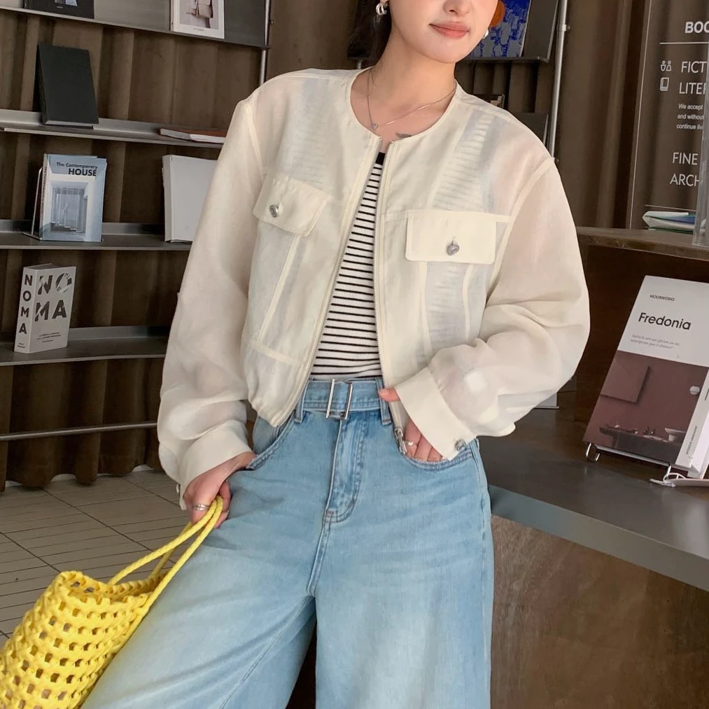 【锦衣服饰】DY 859韩系设计感条纹背心薄款圆领短外套套装