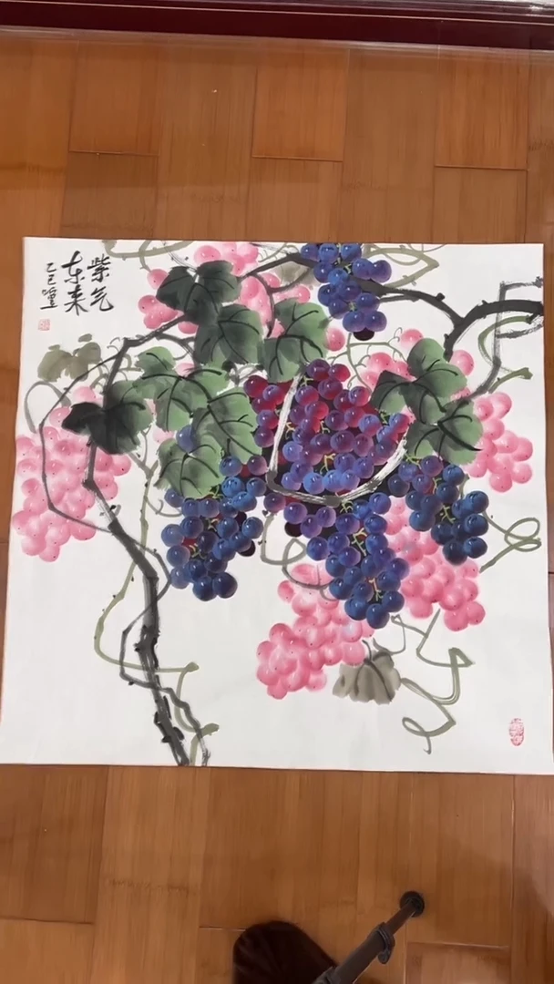 国画【福利，纯手工手绘】听昱葡萄68*68厘米
