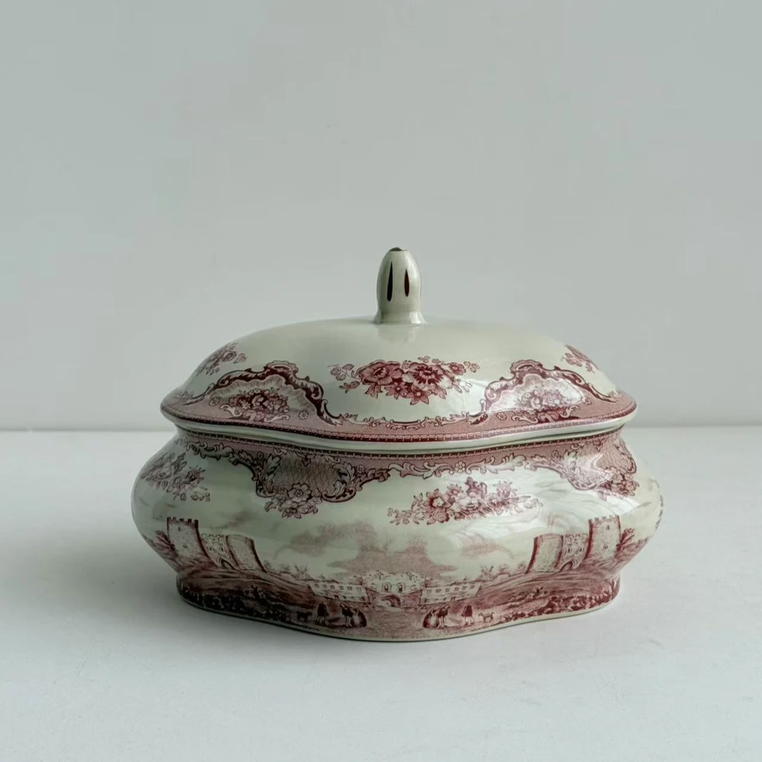 红色城堡系列釉中彩黑瓷果盒收纳盒21×17×16cm088