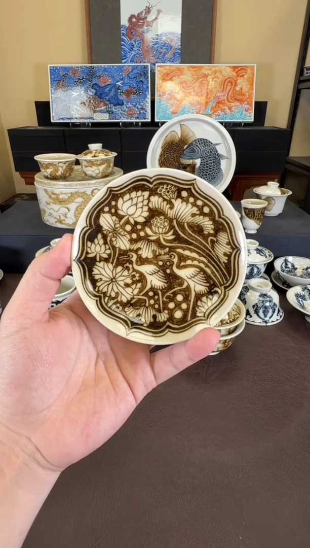 釉里金一路连科杯垫