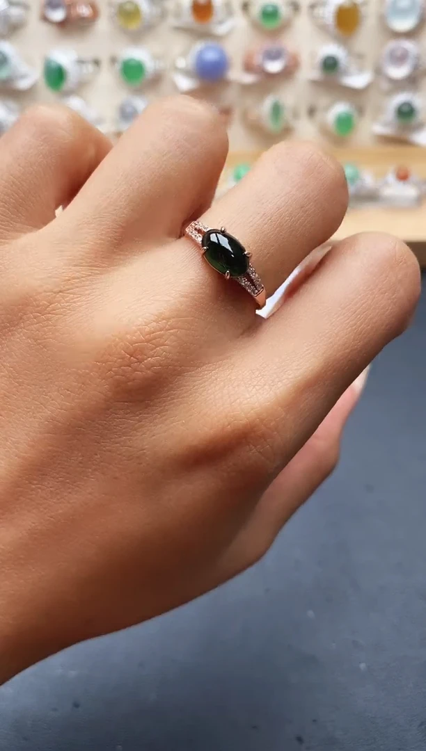 银S925镶嵌戒指翡翠缅甸天然A货翡翠1 8-5