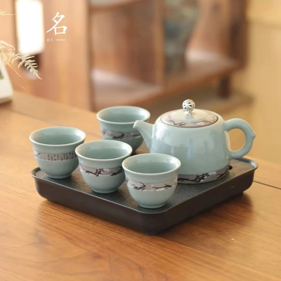 瓷韵优品哥窑傲雪寒梅景南壶一壶四杯家用泡茶套组-394