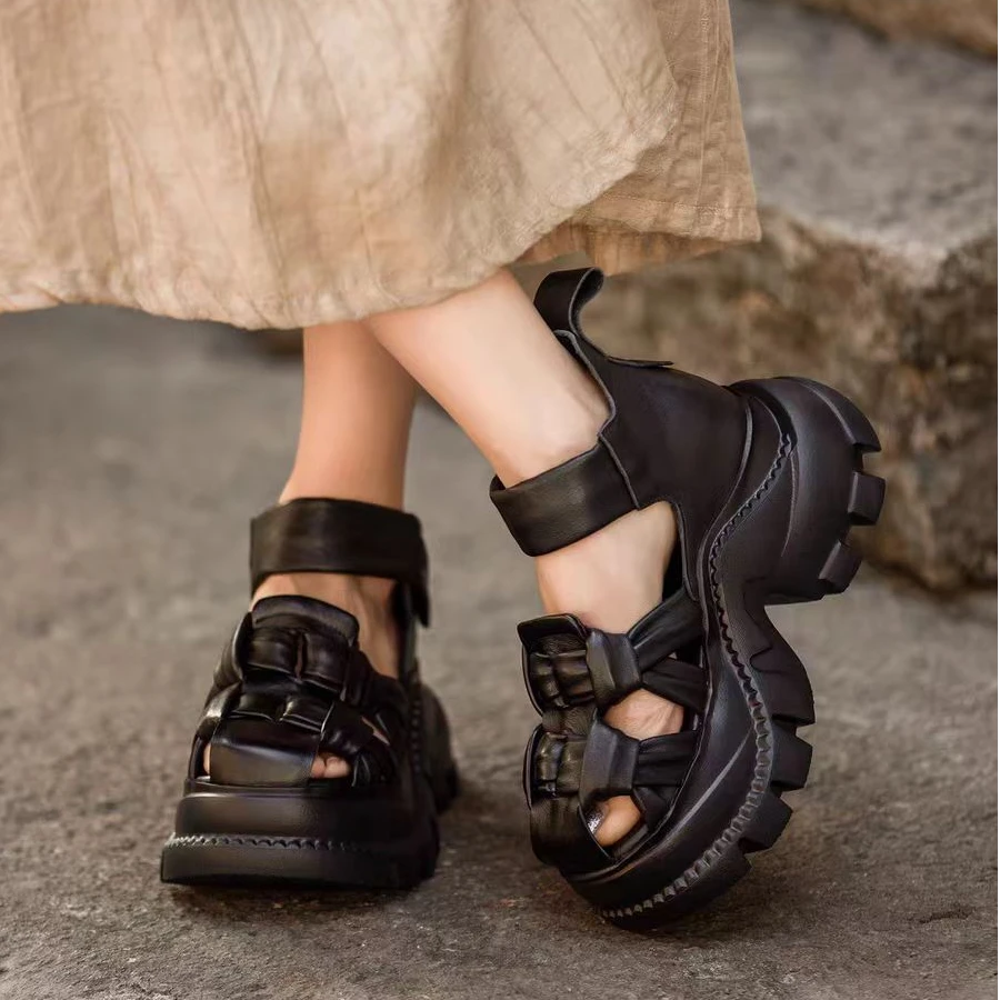 夏季外穿厚底罗马凉鞋女时尚高级感丑萌大头包头凉鞋