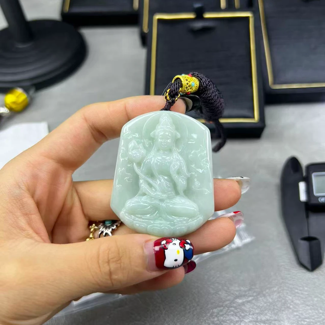 【44】大势至糯化绿底透光透手厚装翡翠牌，高50宽39厚8