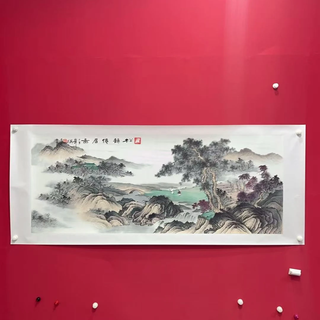 熊盛武手绘宣纸六尺横幅松韵仙居图山水画