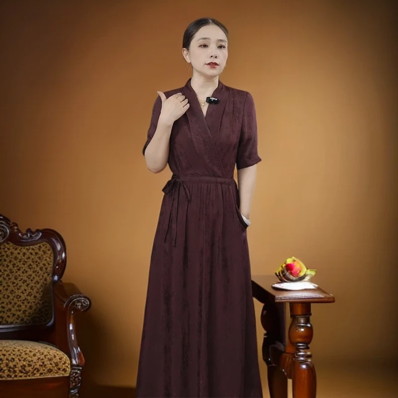 3037夏季新款连衣裙显瘦裙子时尚法式气质优雅妈妈装高档洋气长裙